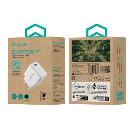 Devia ładowarka sieciowa GRS EA457 GaN PD 20W 1x USB-C biała Devia ładowarka sieciowa GRS EA457 GaN PD 20W 1x USB-C biała