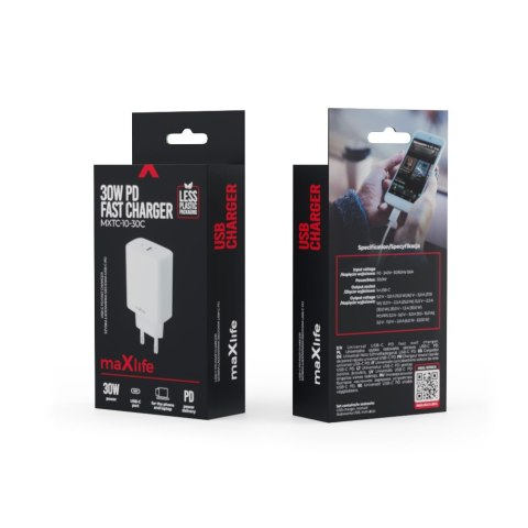 Maxlife ładowarka sieciowa PD QC MXTC-10-30C 1x USB-C 30W biała Maxlife ładowarka sieciowa PD QC MXTC-10-30C 1x USB-C 30W biała