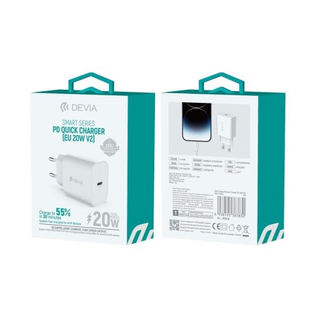 Devia ładowarka sieciowa Smart PD 1x USB-C 20W biała Devia ładowarka sieciowa Smart PD 1x USB-C 20W biała