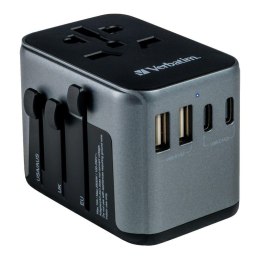 Adapter podróżny Verbatim UTA-03 globalny 1xUSB-C PD 30W QC 18W, 1xUSB-C 15W, 2xUSB-A 12W