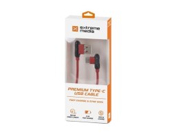 Kabel Natec Extreme Media USB-C - USB-A M/M 1m kątowy lewo/prawo czerwony