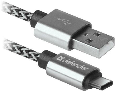 Kabel USB Defender AM-TYPE C 1m 2,1A biało-czarny