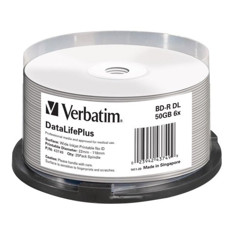 BD-R DL Verbatim 50GB 6x Wide Printable - No ID Brand (spindle 25)