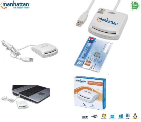 Czytnik kart Manhattan USB 1.1, Smart Card, biały