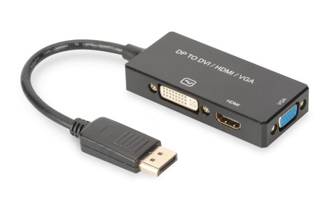 Kabel adapter DIGITUS 3w1 DisplayPort 4K 30Hz/1080p 60Hz DP / HDMI(UHD)+DVI-I+VGA (FHD) M/Ż 0,2m