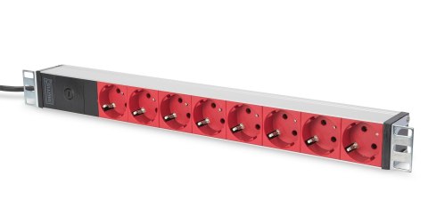 Listwa zasilająca DIGITUS PDU 19" RACK 8xSchuko kabel 2m 1xC14 16A wł./wył. zabezpieczenie aluminiowa