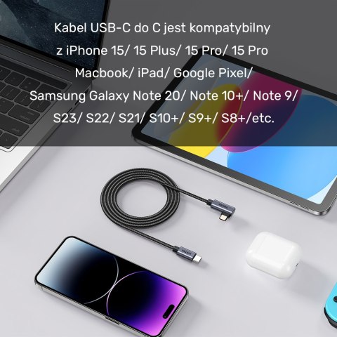 Unitek Kabel USB-C kątowy 90° PD100W 2m Unitek Kabel USB-C kątowy 90° PD100W 2m
